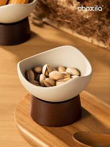 choxila 1件复古粗陶甜点碗，实木底座，多功能水果盘，甜点杯，创意水果零食杯，干果碗，零食盘，冷盘，调味盘，全新餐具 - 甜點杯 - 查看 3
