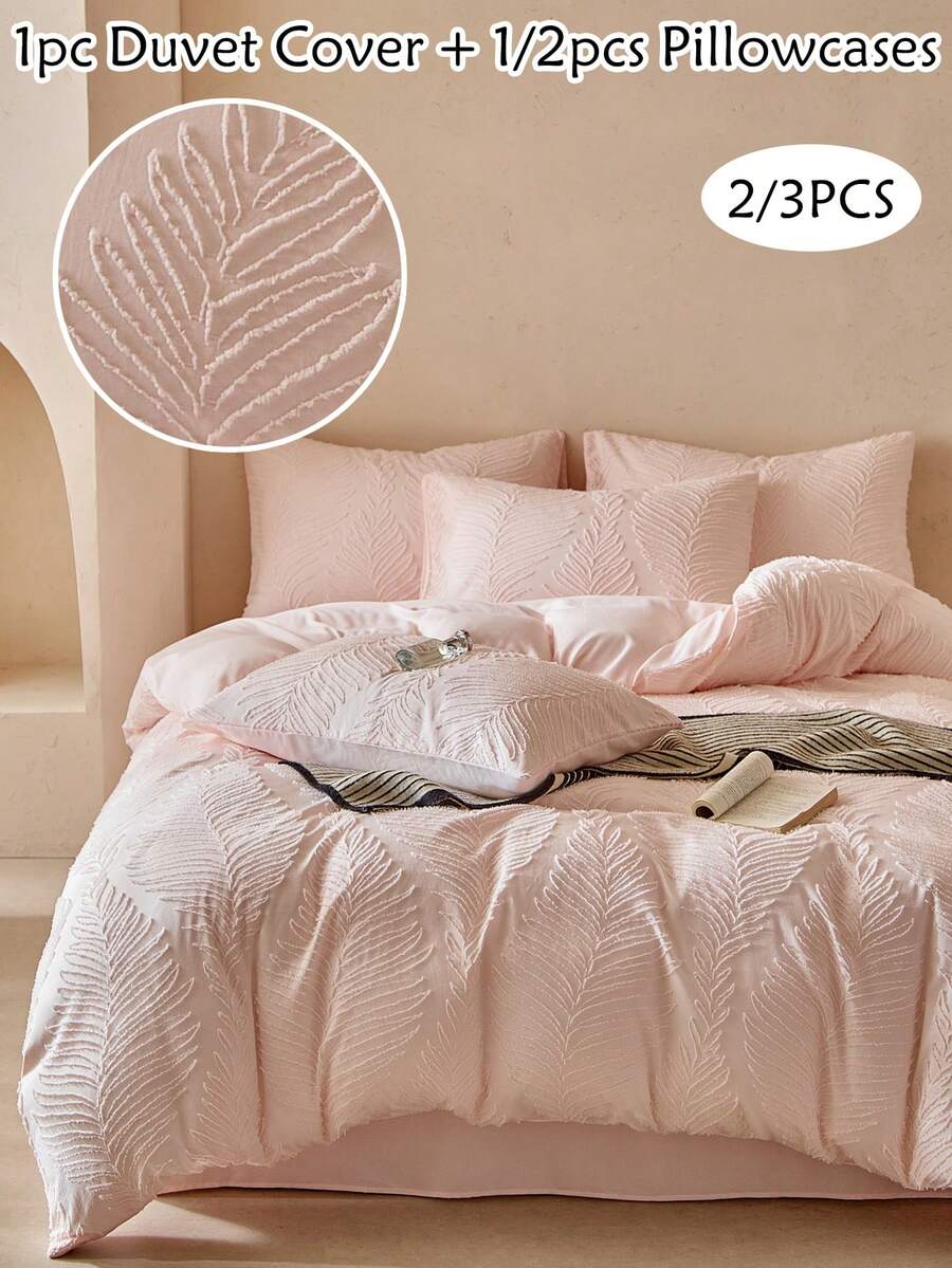 Bộ chăn ga gối đệm polyester họa tiết lá hồng 2/3 chiếc, Bộ chăn ga gối đệm trẻ em hiện đại, dễ thương cho mọi mùa, Bộ chăn ga gối đệm thanh thiếu niên, Mềm mại & thoáng khí, Có thể giặt bằng máy (1 vỏ chăn + 1/2 vỏ gối) - Hồng - Xem 1