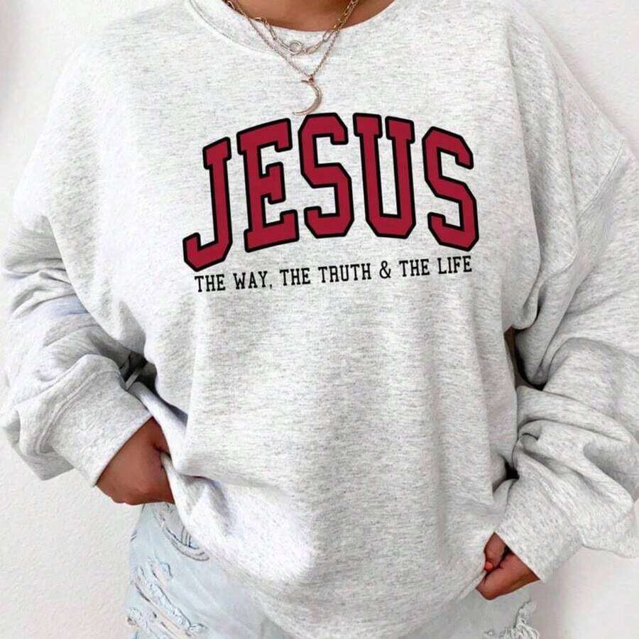 Winter Clothes For WomenChristian Sweatshirt Jesus Sweatshirt Faith Sweatshirt - Crewneck Love Like Jesus Pray Sweatshirt-New Autumn/Winter Collection: Unisex Relaxed Fit Long-Sleeve Crew Neck SweatshirtLoose And Comfortablewinter Clothes For Women Christmas Outfit Women - 灰色 - 查看 1