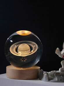 1个3D水晶球夜灯，暖黄色灯光，透明水晶球配木质底座，夜灯图案包括海豚、星系、行星和土星，适合婴儿房，奢华创意装饰，送给男孩女孩的绝佳生日礼物 - 彩色 - 查看 5