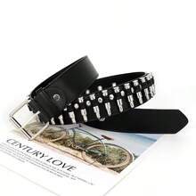 8pcs/4pcs/2pcs Assorted Punk Style Square Rivet Belts, Versatile Fashion Accessory For Jeans, Suits, Random Delivery - Black - View 8