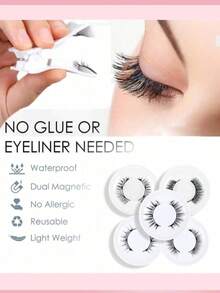 5-Pack Magnetic Eyelashes Set With 1 Applicator - No Glue Needed, Reusable, Natural Look, Multiple Styles, Easy To Wear, Suitable For All Occasions | Eyelash Extension Kit, Practical Christmas Gift - Natural Lashes - View 4