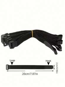 20pcs Reusable Adjustable Hook-And-Loop Straps With Metal Buckle, 8/12/16 Inch - Self-Locking Nylon Closure For Secure Binding, Ideal For Home Organization And DIY Projects, Versatile Binding Straps|Sleek Black Straps| Nylon Straps