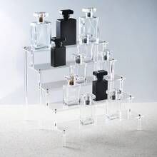 1套亚克力1-4层桌面展示架，可用于展示纸杯蛋糕、香水、手办、盲盒等，透明梯形收纳柜 - 白色 - 查看 3