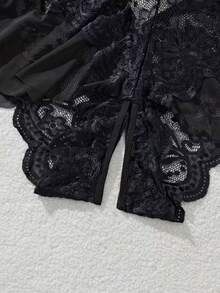 女士蕾丝连体衣 - 性感露裆内衣 - 黑色 - 查看 5