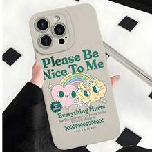 2026 nueva funda de teléfono mate, funda de teléfono con diseño de nubes lindas, arcoíris y flores, por favor sé amable conmigo, todo duele, texto para iPhone 17 14 13 12 11 Pro Max, funda de teléfono  Galaxy S23 S22 S21 S20 Plus Ultra, regalo de pareja para él y ella, regalo de San Valentín o cumpleaños - Negro - Ver 3