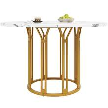 Round Dining Table (1 Piece), Kitchen Table, Breakfast Table, Metal Legs, Gold/Black Marble Pattern - Gold - View 8