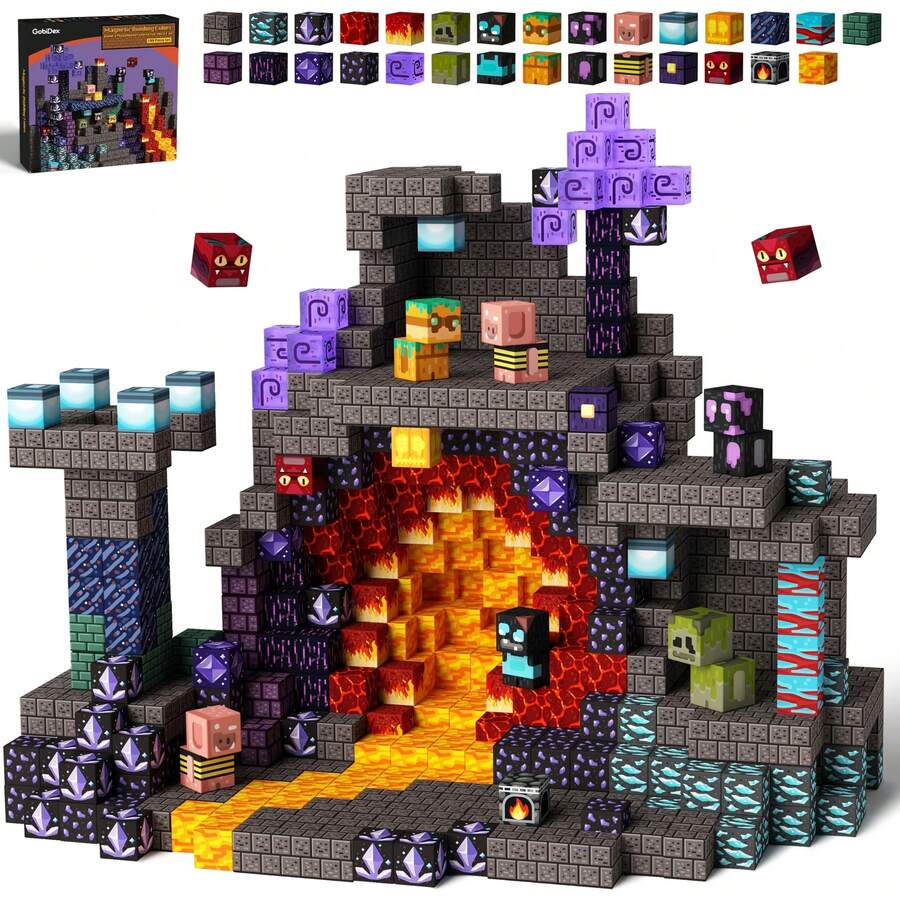 100 Magnetic Building Blocks, Magnetic Building Block Toy, 3D Interlocking Building Blocks, Sensory Development/Hand-Eye Coordination/Cognitive Development Promotion, STEM Educational Toy, Early Childhood Education, Toy For Boys And Girls, Birthday Gift, Christmas Gift. - 岩漿山洞100pcs - 查看 1