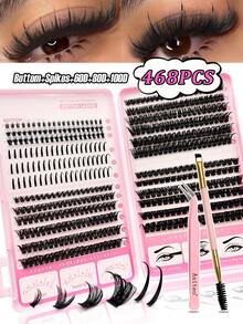 Asiteo 468pcs D Curl Spikes Lash & Bottom Lashes Individuals Eyelash Clusters Thick Fluffy 60D/80D/100D Lash Clusters Kit With Tweezers, Eye Brush, Multi-Style Lash Clusters Spike Lashes DIY Eyelash Extension At Home - D - Xem 1