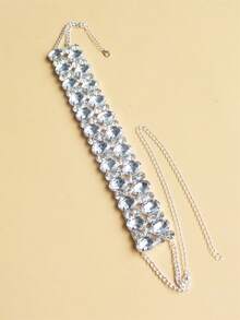 Collar de cristal asimétrico multicapa, accesorio de joyería de novia para boda - Plateado - Ver 3