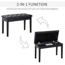 HOMCOM Piano Stool, Traditional Country Style Piano Bench With Storage, Rubberwood, Black Faux Leather, 76x36x50 - 1 - View 6