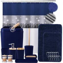 YESagoodShop Bathroom Set Black Trash Can  9 Piece Decor Toothbrush Holder Cup Lotion Dispenser Tray Soap Dish Toilet Brush Qtip 1763699629789 - 沐浴套裝+浴簾+浴墊 - 查看 1