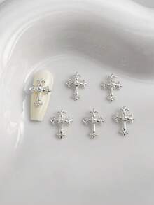 10 piezas de adornos de uñas de cruz 3D de perlas falsas en dorado y plateado, suministros de uñas de estilo retro punk Y2K con metales brillantes, gemas de rhinestones para decoración de uñas, adecuados para accesorios DIY multifuncionales - Multicolor - Ver 5