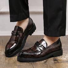 2026 Autumn/Winter New Men's British Style Crocodile Pattern Thick-Soled Loafers, Business Casual, Metal Buckle, Leather Shoes, Lazy Shoes, Men's Shoes, Brown Shiny Surface - Brown - View 10