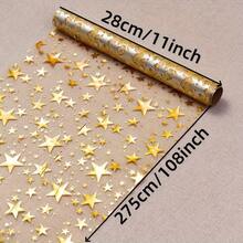 1 Roll White Background Gold Star Sequin Tablecloth, 12x108 Inches, Polyester Material - No Assembly Required, Birthday Party, Wedding, Banquet Decoration, Celebration Event Accessory, Shiny Metallic Gold Party Decor, Durable Fabric, Suitable For Dinner Parties - Multicolor - View 8