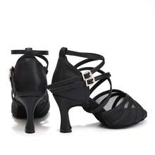 Women'S Latin Dance Shoes, Fashionable Silver Dance Sandals, Ankle Strap Design High-Heeled Dance Shoes, Mesh Salsa Dance Shoes, Ballroom Performance Practice Dance Shoes