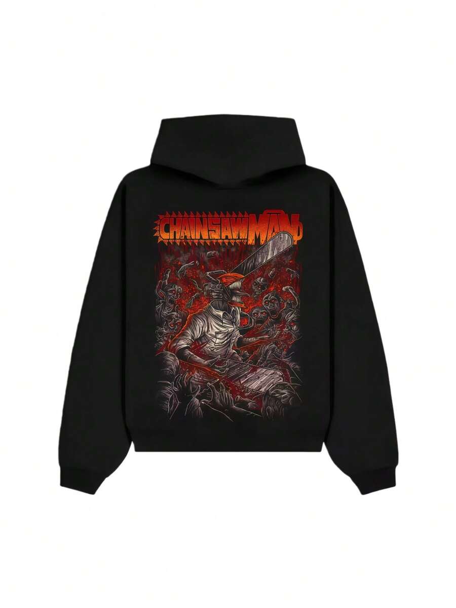 Chainsaws Mans Japanese Anime Printed Cotton Hoodie For Men And Women Oversized Leisure Retro Y2K Autumn And Winter Hoodie - Black - View 1