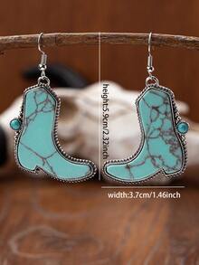 1 Pair Western Cowboy Boots Earring For Women Turquoise Stone Jewelry - Cowboy Boots and Turquoise Earrings - View 2