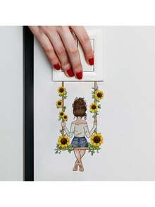 BRUP 1 张可爱雏菊墙贴，白色花瓣，向日葵，绿叶和花卉图案，可移除，即撕即贴，适用于儿童房和婴儿房装饰，充满奇思妙想的春季主题艺术 - 彩色 - 查看 10