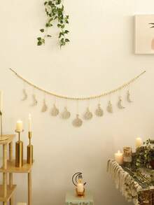 1 món đồ trang trí treo tường hình trăng khuyết bằng gỗ đính hạt, phong cách Boho trang trí nhà cửa cho phòng khách và phòng ngủ, tranh treo tường hình chu kỳ mặt trăng huyền bí, nghệ thuật trang trí tường hình ngôi sao và mặt trăng tua rua phong cách Bohemian. - Nhiều màu - Xem 3