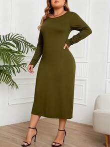 Women's Elegant Solid Color Long Dress, Suitable For Formal Evening Occasions, Autumn Spring - Army Green - View 3