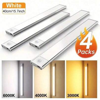 AMILL 2pcs/4pcs 40cm Wall-Mounted LED Rechargeable Sensor Lights With 3 Color Temperatures, USB Powered, Magnetic Installation, Suitable For Kitchen Cabinets, Hallways, Stairs, Bedside Cabinets Night Light, Featuring Lighting Function