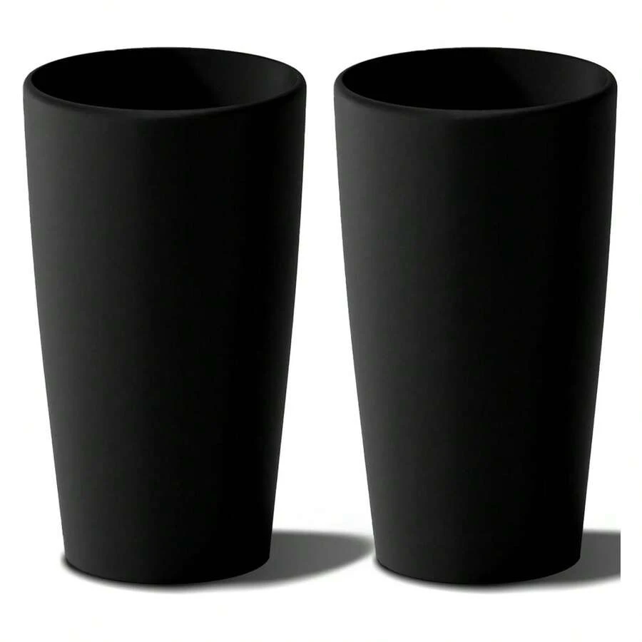 Of 2 Round Tall Planters 22 Inch, Large Planter For Indoor Outdoor Plants, Modern Flower Pot Containers Large Decorative Tree Planter, Black - 黑色 - 查看 1