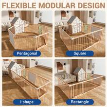 Baby Playpen Wooden Playpen For Babies And Toddlers Foldable Fence With Playhouse Tent Montessori Activity Panel Storage Basket Gate Portable Easy To Assemble Baby Play Pen Natural Wood Playyard - 彩色 - 查看 5