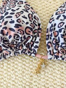 2026 New Leopard Print Pearl Bikini Swimsuit, European Style Tie-Up Tankini Set For Women, Leopard Full Body Print Twist Back Tie Swimwear, Vacation Beach - Leopard - View 2