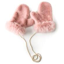 Furry Gloves Winter Korean Version Cute Versatile Plush Warm Gloves Solid Color Mink Fur Mittens - 橘色 - 查看 8