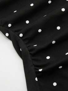 女士时尚深V领系带波点褶皱抹胸上衣休闲黑色 - 黑色 - 查看 3