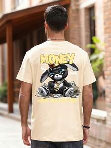 Zrgoth K-GLORY Streetwear! Men's Wealth Rabbit Design Printed Short Sleeve T-Shirt - Apricot - View 3