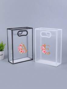 5/1pc Gift Bag, A-Z 26 Letter Design Waterproof Gift Bag - Fashionable Portable Wedding Gift Bag, Small Black & White PVC Transparent Tote Bag, Insertable Christmas Gift Bag, Wedding Gift, Holiday Gift