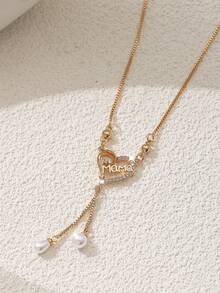 قلادة "ماما" الفاخرة بشكل قلب، مطلية بالذهب عيار 22 قيراط، مرصعة بالزركونيا والشرابة، تصميم فريد لسلسلة الترقوة، هدية عيد الأم، إكسسوار للاستخدام اليومي