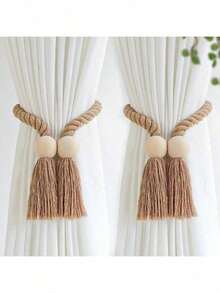 1/2pcs Wooden Tassel Magnetic Curtain Tie Backs - Minimalist Curtain Rings, Suitable For Bedroom, Living Room, Kitchen. Strong Magnets And Easy To Use, Perfect For Home Decorators, Renters, Minimalists. Ideal Housewarming, Christmas, Birthday Gift. - Multicolor - View 14