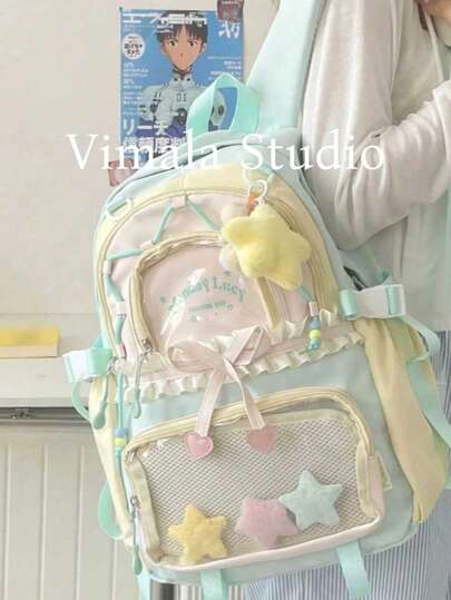 1개 대비 색상 별 장식 백팩, 대용량, 여행, 쇼핑, 휴가, 학교에 적합