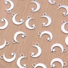 20PCS/10pcs/5pcs Silver Plated Moon And Star Charms For Jewelry Making DIY Necklace Bracelet Earrings Accessories Cheap Craft Supplies For Eid, Ramadan,Anti-Rust 304 Metal Pendant, For Jewelry Making, DIY Handcraft Supplies, Necklace And Bracelet Accessories