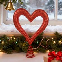 Christmas Heart-Shaped Tree Topper, Creative Metal Tree Cap For Home, Office, And Party Decorations, Suitable For Christmas And Valentine's Day - 酒紅色 - 查看 3