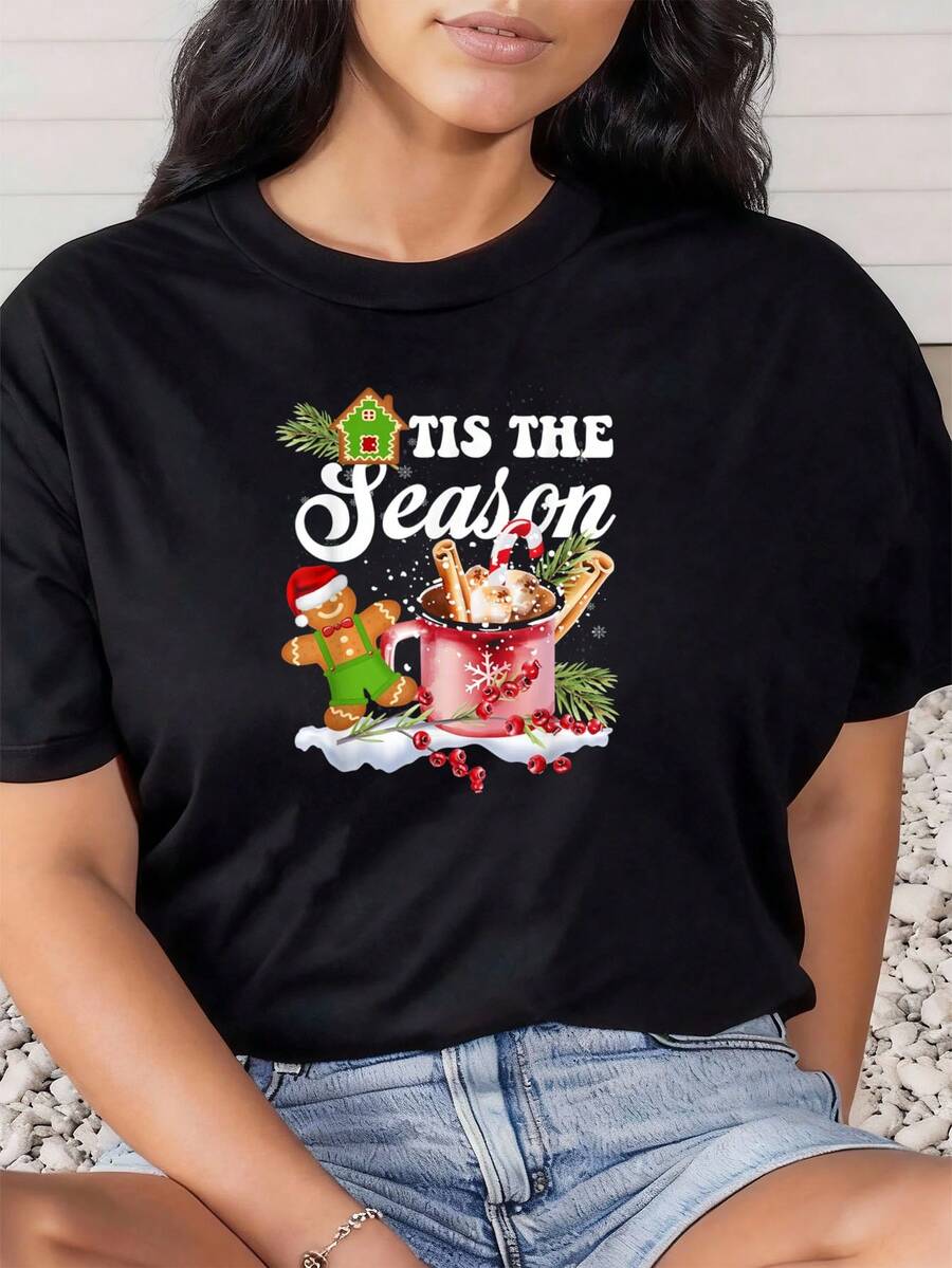 Dies ist die Jahreszeit Weihnachten Lebkuchen Kaffee T-Shirt Grafik T-Shirts Frauen Crop Tops Sommer Outfits für Frauen Sommer Tops T-Shirt