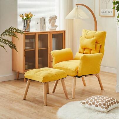 OFCASA Recliner Armchair With Footstool, 5-Position Adjustable Backrest, Living Room Accent Chair Lazy Sofa With Thick Padded Seat And Wooden Legs For Relaxed Reading