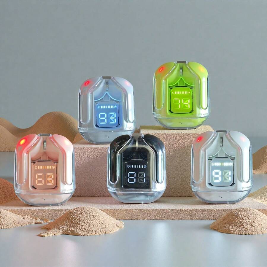 TWS T2 无线耳机，带 LED 电量显示，立体声蓝牙耳机 5.3，TWS T2 无线蓝牙耳机，无线蓝牙耳塞，透明 ENC 电量显示立体声耳机，兼容智能手机 - 均碼 - 查看 1