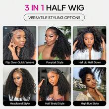 Jerry Curly Half Wig Human Hair 250 Density 3 In 1 Drawstring Seamless Flip Half Wigs Wear Go Glueless Wigs Human Hair Kinky Curly Half Wig For Women Drawstring Headband Wig Beginner Friendly - SNatural - 查看 10