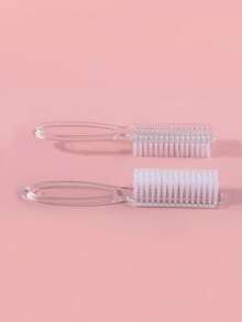 2支透明塑料指甲刷，长柄软毛，用于除尘和美甲