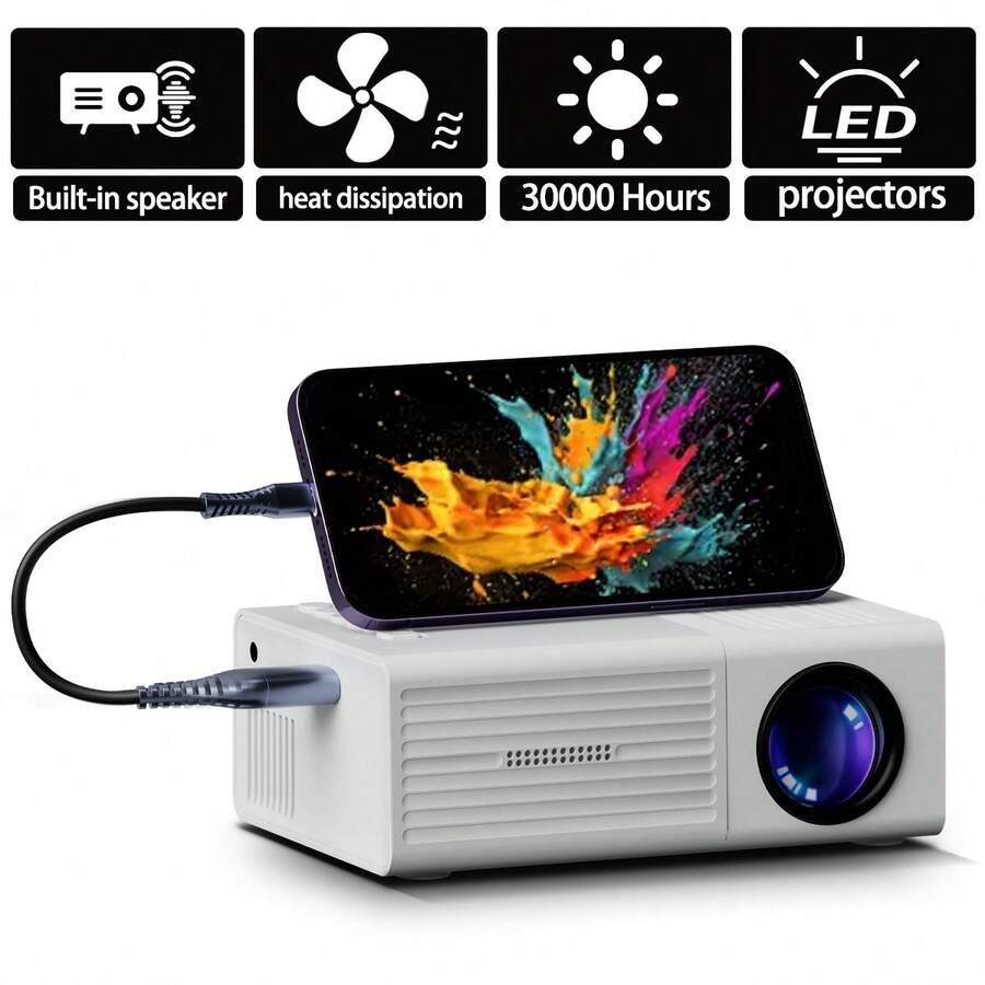 Mini Portable Projector Full HD 1920x1080 Smartphone USB, Cell Phone Projector, Mini Proyector, Outdoor Movie Projector, Pocket Projector, Projector For Movies On Wall, Small Projector, Battery Powered Projector, Mini Projecteur, Projector Portable, Ceiling Projector, Micro Projector, Mini Projecter, Smartphone Projector, Cellphone Projector - EU C Type Plug(220-240V) - View 1
