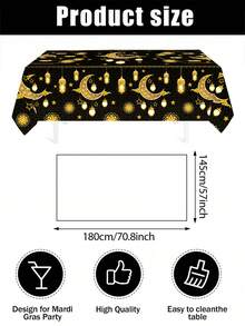 1件斋月涤纶桌布，饰有金色月亮、灯笼和星星图案，适用于斋月装饰、开斋节家居、厨房、餐厅、室内外餐桌装饰、宰牲节庆祝活动用品以及伊斯兰斋月家居装饰。 - 彩色 - 查看 7