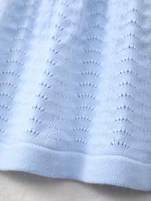 Baby GirlCasual Elegant Hollow Out Collared Half-Zip Long Sleeve Knit Dress, Light Blue, Suitable For Outings And Gatherings, Graceful And Charming - Baby Blue - View 6