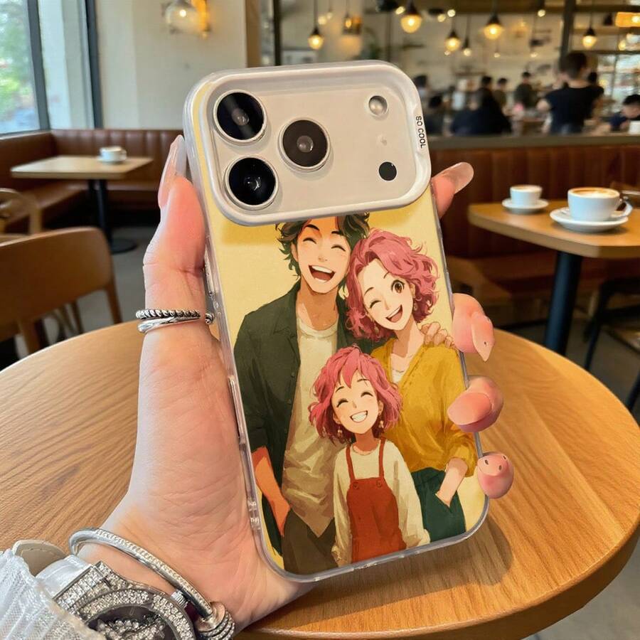 Funda de Teléfono Color Claro Diseño de Retrato Familiar de Dibujos Animados Para  14 Pro Max  13  Galaxy S23 S22 Opción de Regalo Ideal Para Todas las Temporadas - Negro - Ver 1