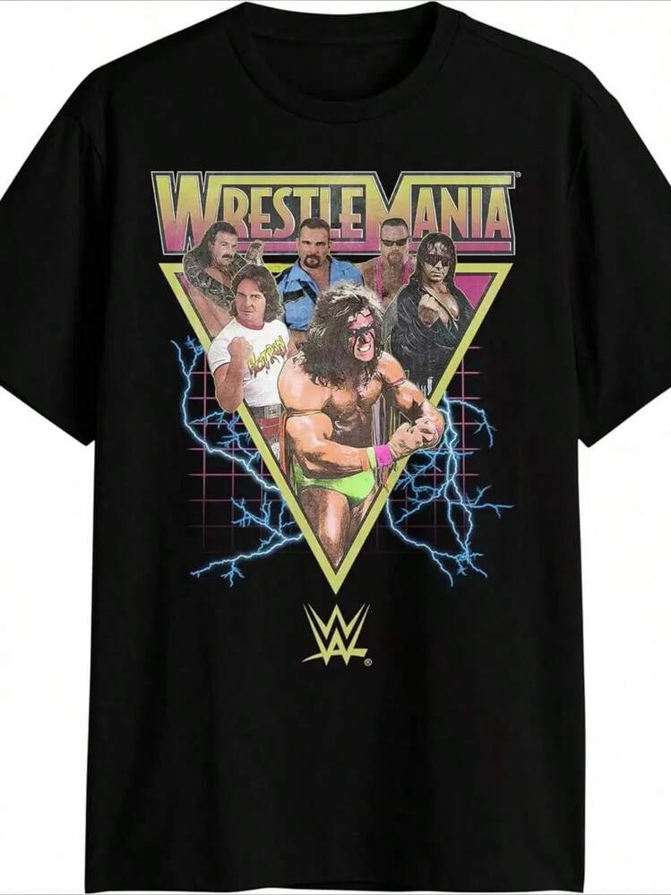 Adult T-Shirt With 220g Digital Print Featuring WWE Wrestlemania Champions , Ultimate Warrior And Piper - 白色 - 查看 1