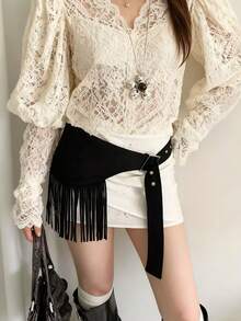 Retro Western-stil Fransat triangelmidjebälte, Layered Design, Mocka, Sexig Vibe - Multifärgad - Visa 3