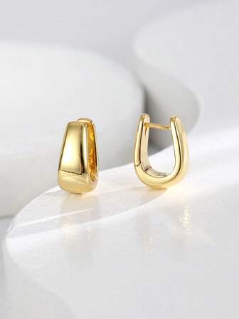 Charm-In 1 par de pendientes de estilo minimalista geométrico chapados en oro de 18K para mujeres, con un grosor de enchapado de 0,03-0,05μm